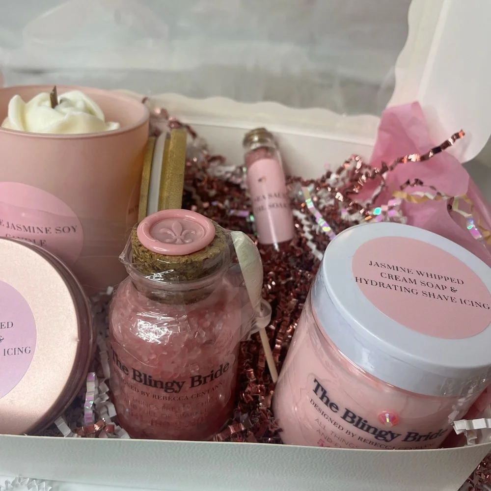 “PAMPER ME” Gift Box Rose Soy Candle, Shaving Balm/Cream Soak,Rose Salt Soak